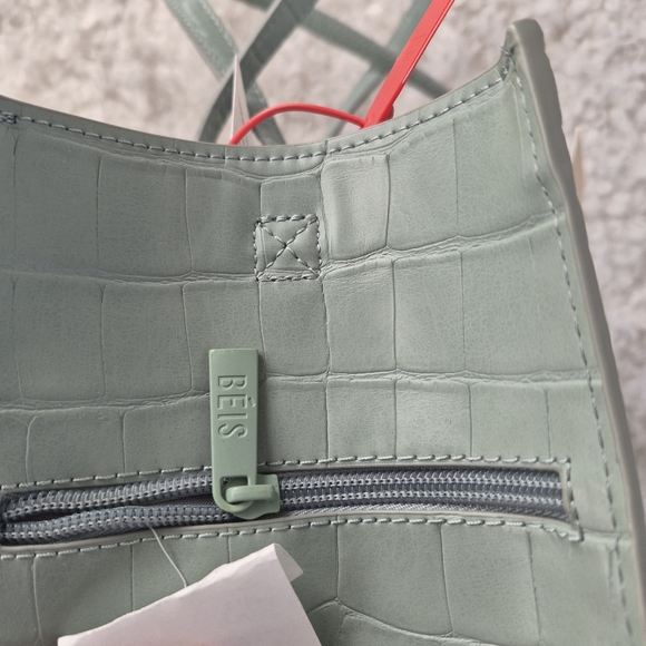 BNWT BEIS Tote Work bag Water Repellent Croc Embossed  Green Sage Pastel - Picture 12 of 13